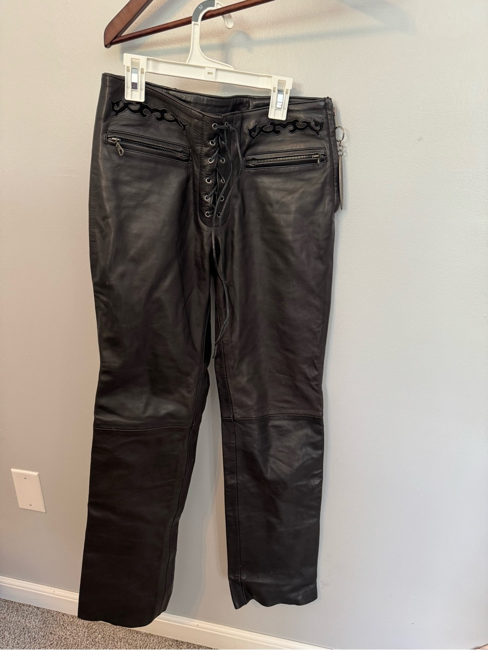 Vintage 2000s Black Leather Lace-Up Motorcycle Pants
